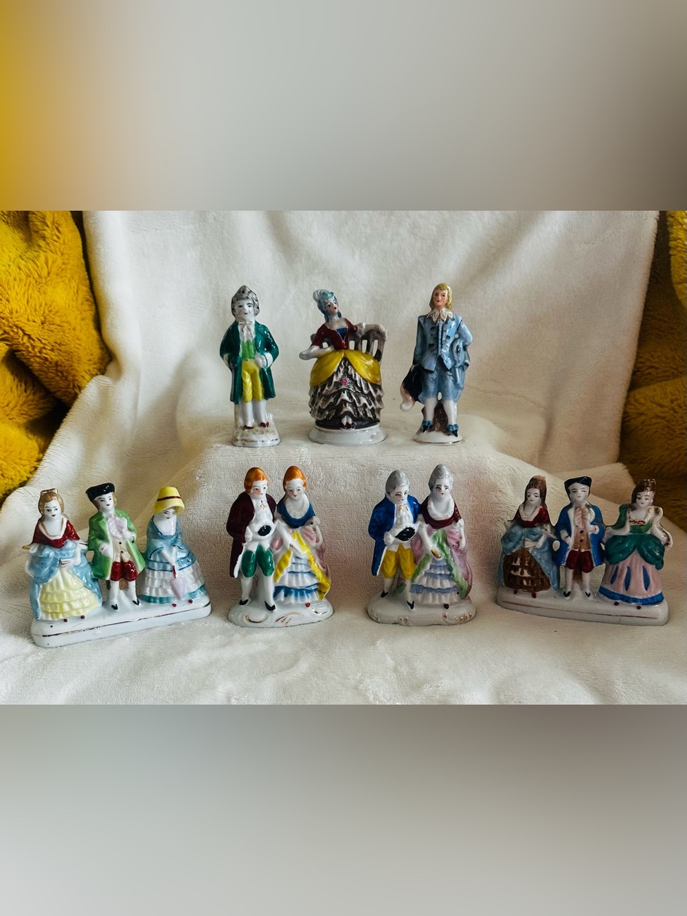 Lot Of 7 Vintage Porcelain Victorian Colonial Figurines Occupied Japan Mini Set